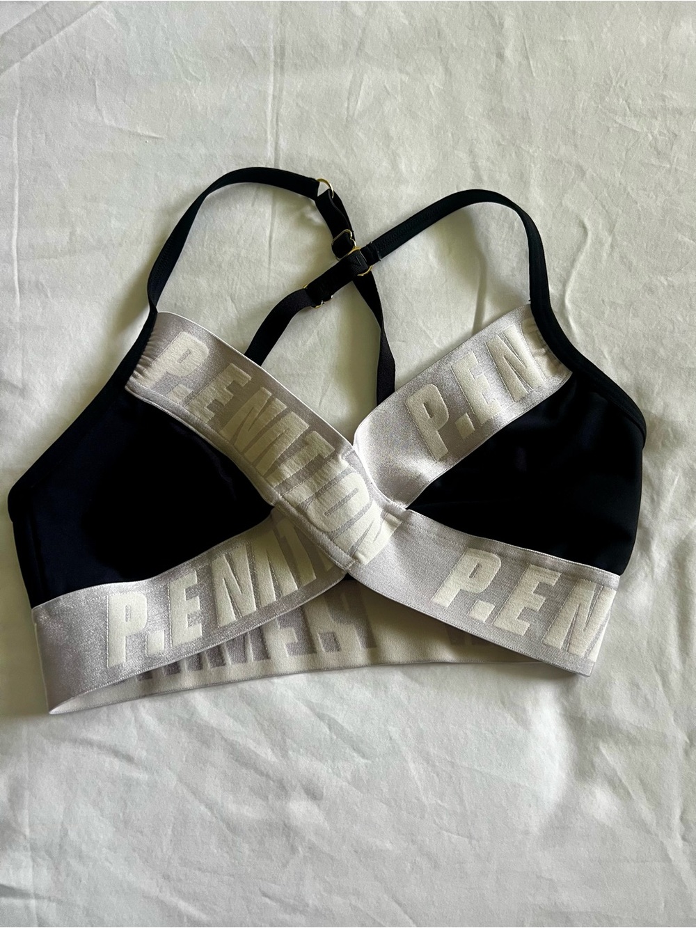 P.E Nation Black Sports Bralette with Silver Logo Elastic